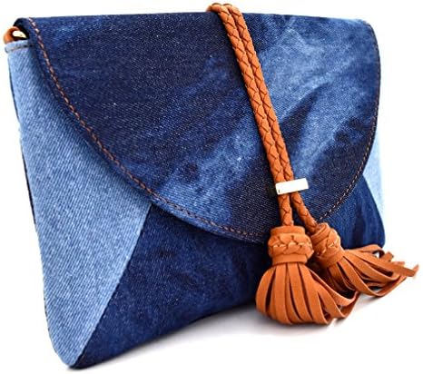 Joseph Arezzo Patchwork Denim Clutch w/ Crossbody Strap