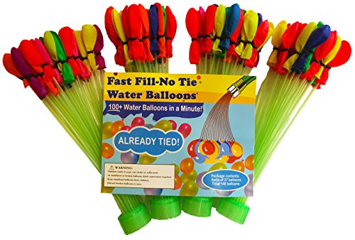 Magic Fast Fill No Tie Water Balloons (4 Pack) - Fill and Tie 148 Water Balloons in Minutes - Easy Filling and Self Sealing for Summer Games and Fun - Hose Attachment Filler and Balloons All in One