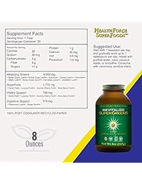HealthForce SuperFoods Revitalize Super Greens – Polvo de 8 oz – Natural Green Superfood Complex con Antioxidantes, Soporta Respuesta Inflamatoria Saludable – 30 Servidores