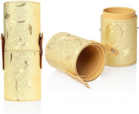 Jocestyle Makeup Brushes Kits Leather Cup Holder, Travel Cosmetic Brush Pen Holder Portable Storage Makeup Empty Organizer Case (Gold)