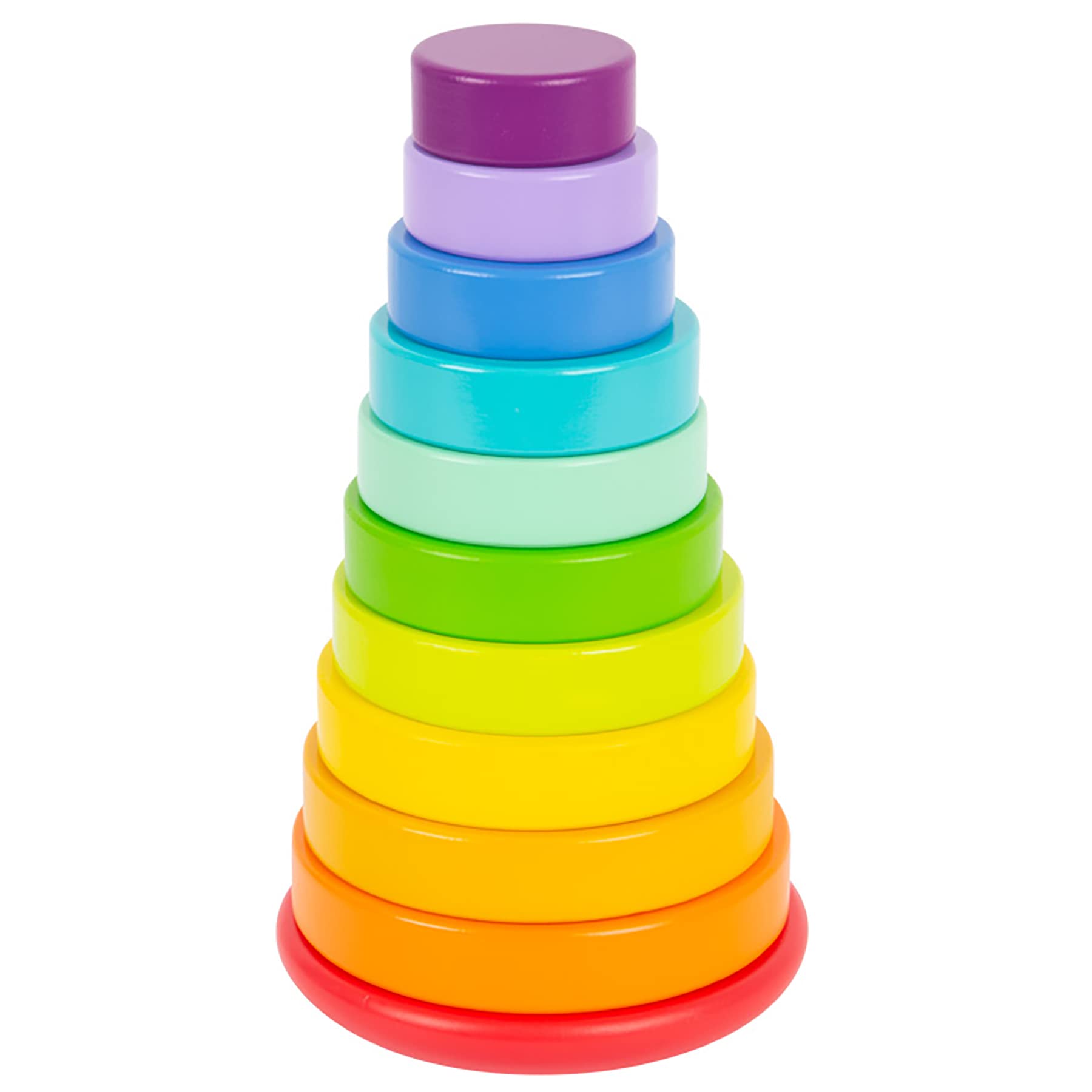 Small Foot 11794 Rainbow Shape-Fitting Stacking Tower, with differently sized wooden discs, for ages 12+ months