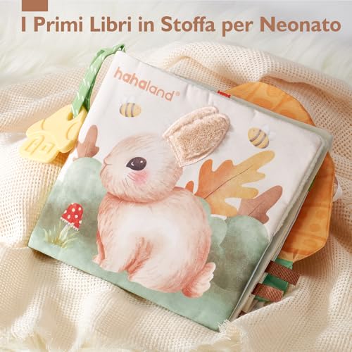 hahaland Baby Fabric Books 0-6 Months – Soft Interactive Animals Tactile Booklet with Mirror – Sensory Tummy Time Baby Stroller Toys