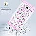 Core Prime Case, Elegant Choise Slim Dual Layer Armor Studded Rhinestone Bling Phone Case Cover with Flower Pattern for Samsung Galaxy Core Prime / Prevail LTE G360 (White+Pink)