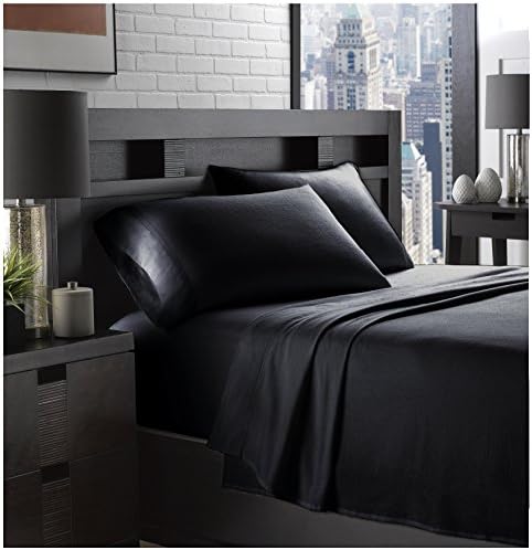 Ella Jayne Home EJHFLAN_BK_2 Full Flannel Sheets, Black, 4 Piece