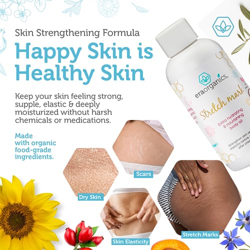 Era Organics Organic Stretch Mark Oil for Pregnancy - Extra Moisturizing Belly Oil for Pregnancy - Pregnancy Oil to Prevent Stretch Marks - Pregnancy Must Haves