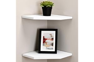 WELLAND 12-Inch Floating Corner Shelves Set of 2, Wall Mounted Storage Shelf with White Finish for Bedroom, Living Room, Bathroom, Display Shelf for Small Plant, Photo Frame, Toys and More