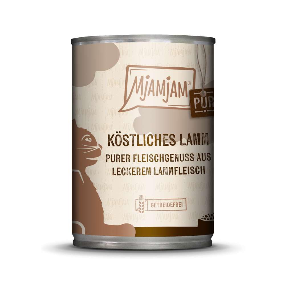 MjAMjAM - Premium wet food for cats - pure meat enjoyment - delicious pure lamb, pack of 1 (1 x 400 g), grain-free with lots of meat