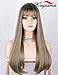 K'ryssma Synthetic Wig Ombre Brown Dark Roots with Bangs Straight Wigs Long Brown Glueless Heat Resistant Hair for Women