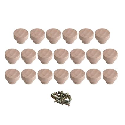 20pcs Round Unfinished Wood Drawer Knobs Pulls Handles Cabinet