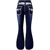 Nivne Tco Teen Girl Flared Jeans Y2K Retro Vintage Embroidered Wings Rhinestone Decorated Bell-Bottom Zipper Fly Denim Pants