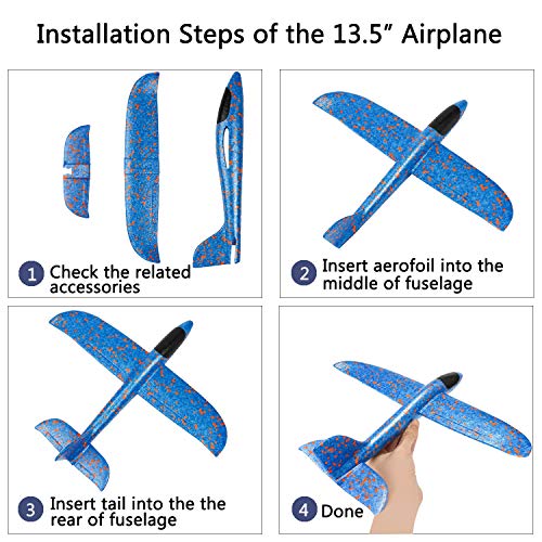 18 Pack Airplane Parachute for Kids, 2Pcs 13.5” Throwing Aircraft Kits+12Pcs 8” Glider Planes+4Pcs Tangle Free Parachute Toy, Outdoor Model Foam Airplane Jet Flying Toys for Boys Girls Toddlers Teens