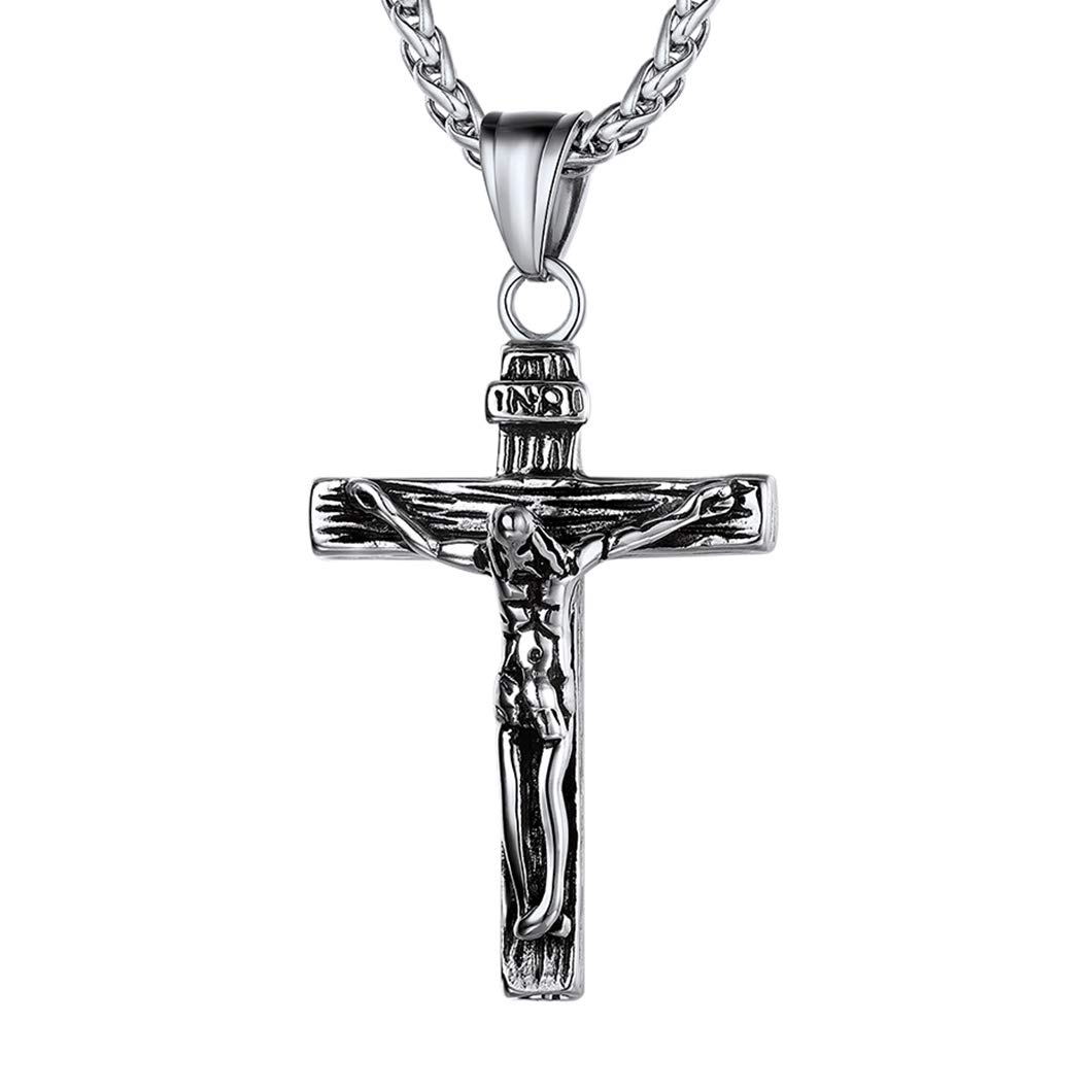 Richsteel Men Silver Cross Pendant Mens Jewellery Jesus Necklace Chains For Women Crucifix