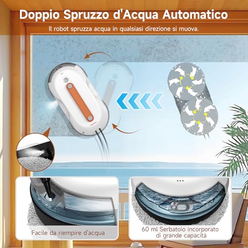 AlfaBot X7 Pro - Automatic Window Cleaner Robot with Bilateral Spraying • Smart Navigation • Extra Large Tank • Ideal for Glass, Tiles and Smooth Surfaces