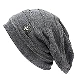 The Hat Depot Exclusive Unisex Horizontal Stripe Slouchy Beanie Cross Badge Lining Hat