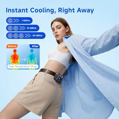 Slientspin Ventilador Portátil Cintura, Ventilador Portátil de Cuello Recargable, Batería 3000mAh 10H Autonomía, 3 Velocidades 14500RPM, para Senderismo,Exteriores,Trabajo -Ventilador Enfriamiento