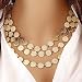 Multi Layered Tassel Necklace,Haluoo Layered Metal Finge Tassel Necklace Fashion Rhinestone Metal Statement Bib Necklace Charm Shining Round Pad Tassel Necklace Indian Hawaii Beach Jewelry (Gold)thumb 1