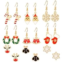 Christmas Earrings,9 Pairs Christmas Novelty Stud Dangle Earring Set for Girls Women,Snow/Reindeer/Santa/Bells Christmas Themed Jewelry for Gift Women