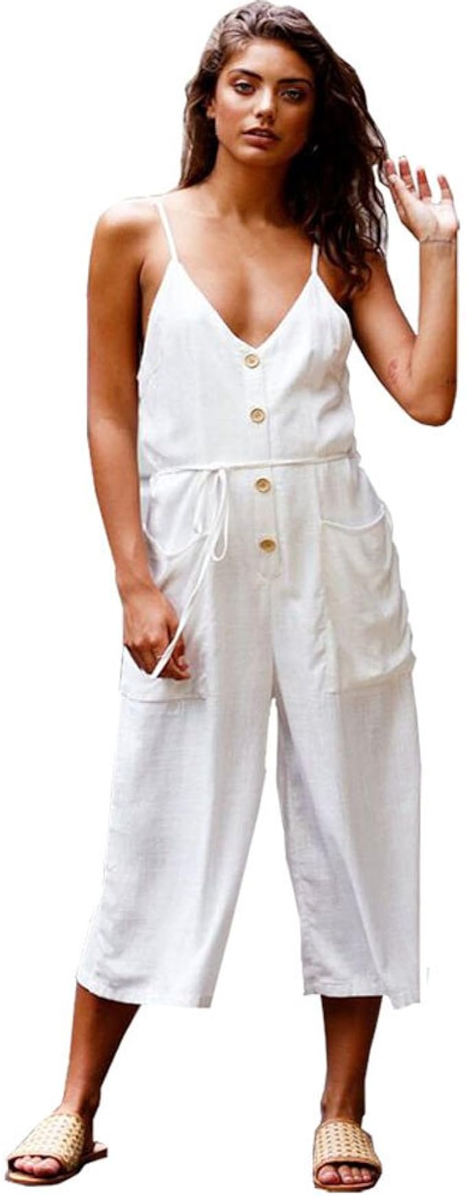 YUHUISTART Jumpsuit Damen Sommer Mode Riemchen V Jumpsuit Komfort Neck