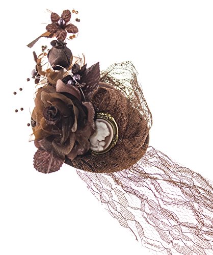Vintage Brown, Cameo, Lace Mini Hat Fascinator