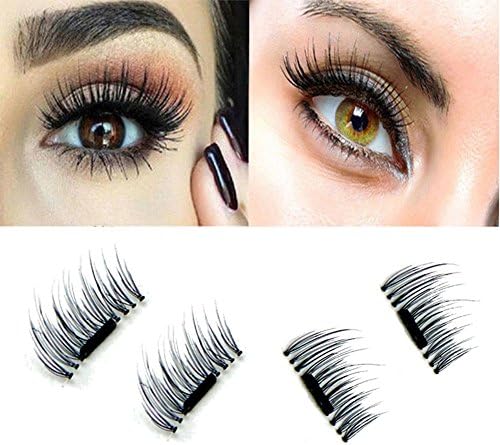 Magnetic Eyelashes Ultra Thin Fake Mink Eyelashes for Natural Look, 3D Reusable No Glue Handmade, Cruelty Free – 1 Pair (4 pieces) (single magnet)