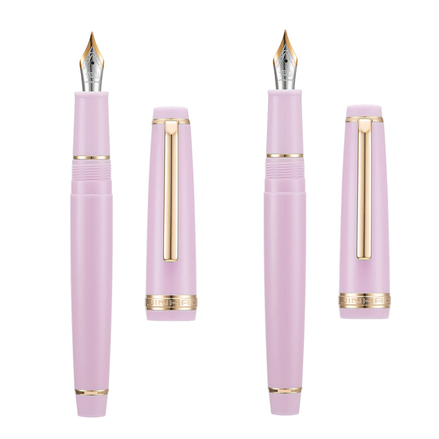 2 PCS Jinhao 82 Resin Fountain Pen Iridium Extra Fine & Fine Nib with Converter, Pink with Golden Clip Writing Pen Set