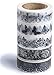 Washi Tape Set (Japanese Masking Tape) by MIKOKA, 0.6 Inches Wide, 32.8 Feet Long, 5 Rolls - Black & White Butterflies