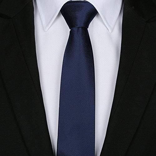 Elviros Mens Eco-friendly Fashion Solid Color Slim Tie 2.4'' ( 6cm ) Navy