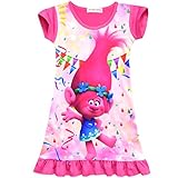 ZHBNN Trolls Toddler Little Girls Nightgown Cartoon Pajamas Princess Dress(Rose,100/2-3Y)