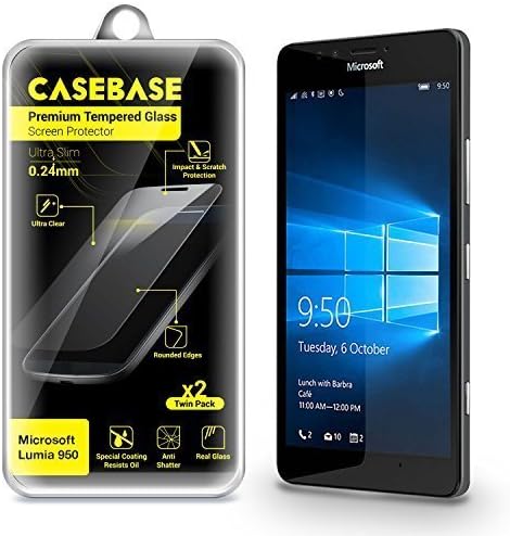 CaseBase® Premium Tempered Glass Screen Protector Twin Pack for Microsoft Lumia 950 ** Double Glass ** 2 in 1 - Microsoft Lumia 950 ( 5.2 inch )