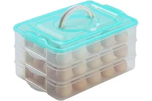 TIAN CHEN Egg Storage Container for Refrigerator, 3-Layer Deviled Egg Tray, Stackable Fridge Egg Organizer with Lid and Handle, Extra Large Holder, 60 Count Eggs Keeper(green 3 layer)