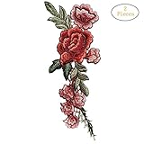 Transer 2PC DIY Embroidered Roses Floral Collar Sew Patch Sticker Applique Badge (Red)