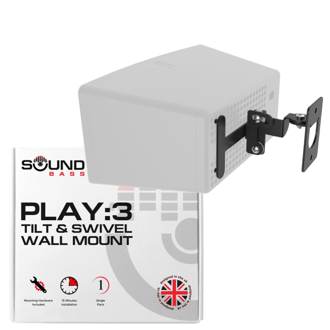 Sound bass Play 3 Wall Mount Black, Compatible with Sonos Play:3, Adjustable Swivel & Tilt Mechanism, Mounting Bracket Includes All Fixings