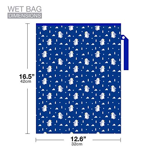 Washable and Reusable Wet Bag, Diaper Bag, Water Resistant Swimming Bag, Travel Toiletries Pouch, Yoga Gym Bag, Penguins, 1 Pcse 12.6'' x 16.5''