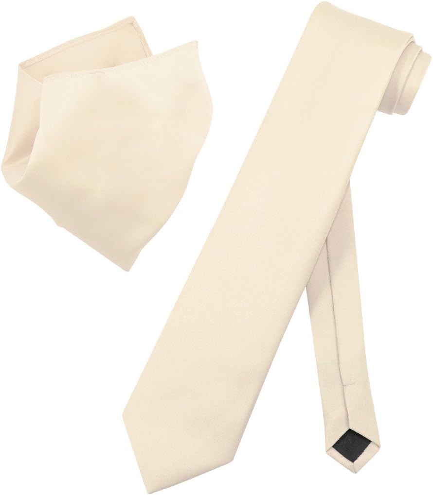 Vesuvio Napoli Solid EXTRA LONG Light BROWN NeckTie Handkerchief Neck Tie Set