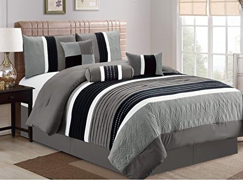 7 Piece Closeout Luxury Bed in Bag Comforter Set, King, Grey