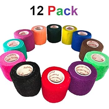 2 Inch Vet Wrap Tape Bulk (Assorted Colors) (Pack of 12) Self Adhesive Adherent Adhering Flex Bandage Rap Grip Roll for Dog Cat Pet Horse