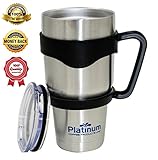 Premium Double Stainless Steel Tumbler with Handle Vacuum Double Wall Vacuum Sealed 30 oz / 887ML No Sweat Travel Mug Thermos BPA Free- Slim - Car Fit #1 Coffee Tumbler & Handle Platinum UMD