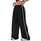 RoseSeek Women's Striped Side Casual Pants Elastic Waisted Wide Leg Trousers Streetwear Pants