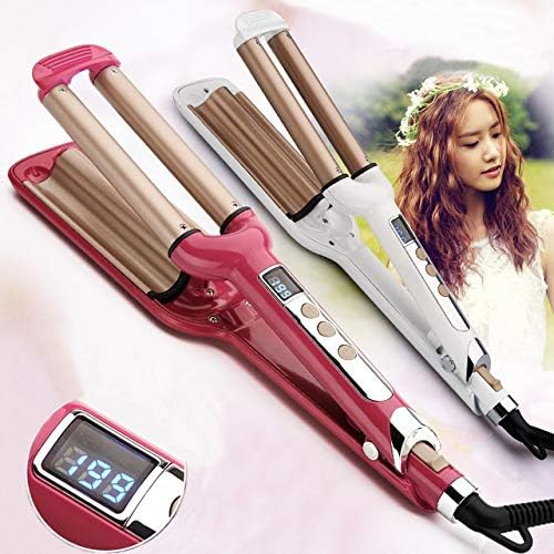 LCD Pro Electric Ceramic Styler Hair Curler Roller 3 Barrel Wavers Hair Styling Tools Hair Curling Iron Hair Care Crimper Tongs (Red)