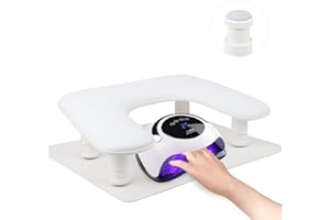 ROLOMANVE Arm Rest for Nails Tech with Nail Table Mat,Adjustable Base U-shaped Manicure Nail Hand Rest Stand Pillow Cushion for Acrylic Nail Art Tech(White)
