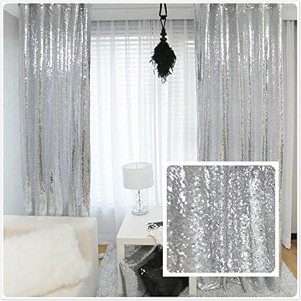 Amazon Com Trlyc New Year Sequin Silver Curtain Select You Size