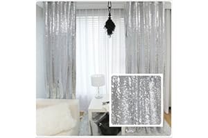 TRLYC New Year Sequin Silver Curtains, Select You Size, 5FT*8FT Sparkly Silver Sequin Fabric Photography Backdrop, Best Wedding/Home/Party Fashion Decoration