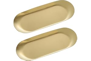 IBWell 2 pcs Gold Decorative Serving Tray for Bathroom, Small Jewelry Tray, Long Tray, Gold Jewelry Tray, Jewelry Bowl Dish Decorative Bathroom Tray -7”