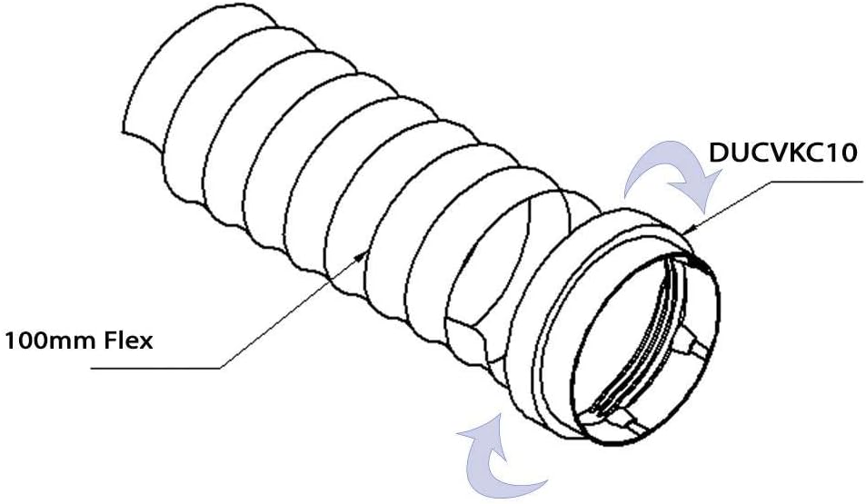 Kair Threaded Connector 100mm - 4 inch for Joining Flexible Hose to Round Duct Pipe, White, 100mm (Male) - Image 5