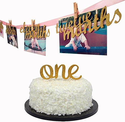 First Happy Birthday Decorations Kit-Party Supplies Kit, ONE Cake Topper,Newborn To 12 Months Photo Banner,For Baby Shower Birthday Party（pink）