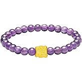 ZHOU LIU FU 24K Gold Bracelets Amethyst Beaded Blessing Charm Bracelet Natural Gemstone Stretch Bracelet Purple Crystal Jewelry for Women Mom Lover Birthday Aniversary 6.7inch/17cm A1914592