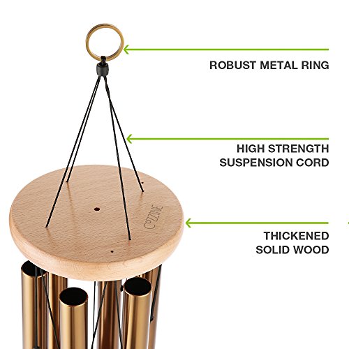 Garden Wind Chimes, Cozzine Musical WindChime Sweet Sound For Outdoor Indoor Relax Meditation, Percussion Instrument Aluminum Tubes Wood Medium Large Wind Chime, Copper Color (31.5 inch) - Thumbnail 4