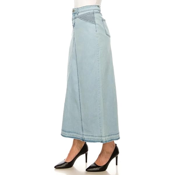 Women's Plus Size Denim Pencil Skirt - Stretch Distressed Midi Length