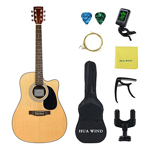 Acoustic Guitar 41inch Full Size Acoustic Guitar Spruce Top Mahogany Back and Sise Bundle with Gig Bag, Tuner, Strings, Guitar Hanger, Picks, Capo and Polishing Cloth (Full Size Cutaway)