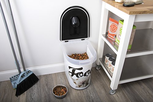 Paw Prints 26 Pound Plastic Rolling Pet Food Bin, Carlos the Bulldog Design, Includes Measured Scoop, 15.5 x 16.75 x 13.25 Inches (37579)
